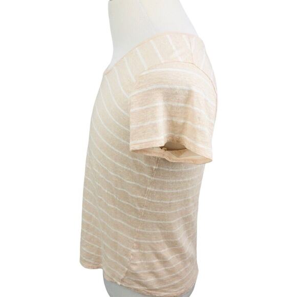 Vince T-Shirt Womens Large Pink White Striped Short Sleeve Scoop Neck Sheer READ - Picture 3 of 8